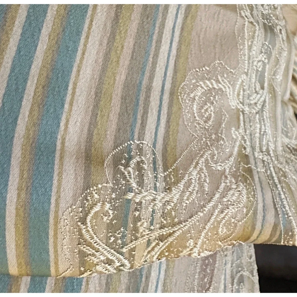 Croscill Home 2 Curtain Panels 40x84 Brocade Fabric Striped Blue Gold Damask